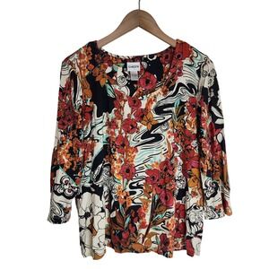 Chico's Blouse Top Women's 2‎ (Large) Floral Shirt